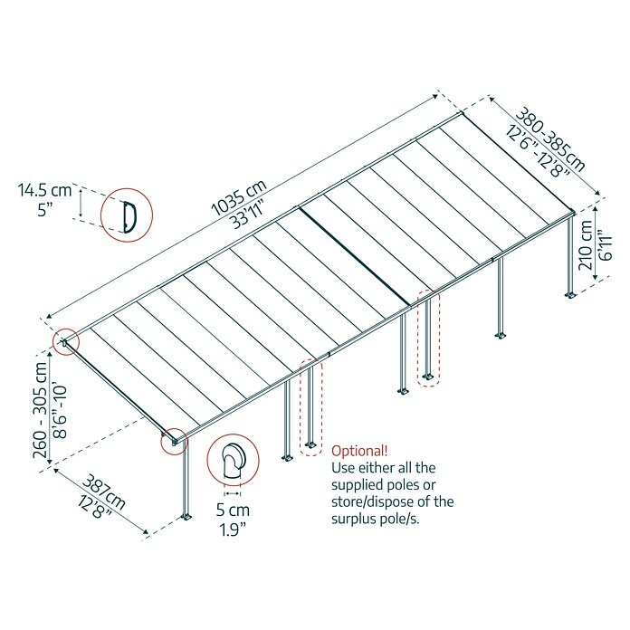 Solid Elements Terrassenüberdachung Martina (Tiefe: 4 m, B x H: 10,31 x 2,1 m, Verkehrsweiß)