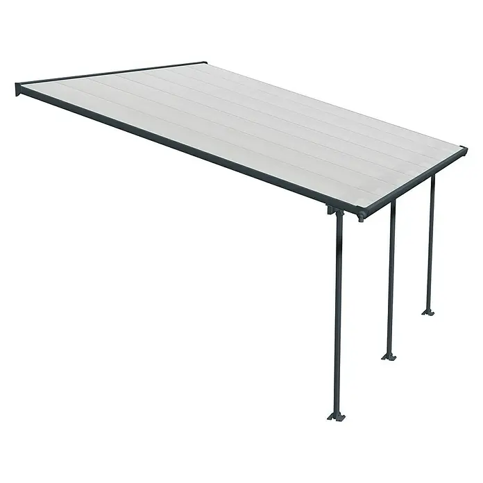 Solid Elements Terrassenüberdachung Martina - B x T: 425 x 400 cm, Anthrazitgrau, Polycarbonat, Transparent - Diese Aufnahme zeigt ein modernes Terrassendach mit grauen Rahmen und Stützen, das ideal für den Außenbereich geeignet ist.