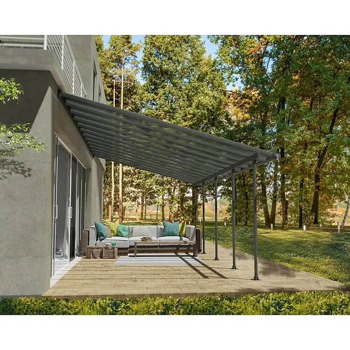 Solid Elements Terrassenüberdachung Martina - B x T: 787 x 400 cm, Anthrazitgrau, Polycarbonat, Transparent - Moderne Terrassenüberdachung mit komfortablen Sitzmöbeln. Die graue Pergola bietet Schatten und Schutz vor Sonne für entspannte Stunden im Freien.