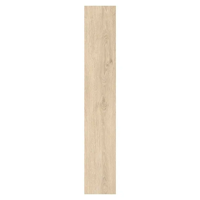 Suelo vinílico SPC Etna - 1.220 x 182 x 5,5 mm, Beige, Resistente al agua - Vista detallada de una chapa de madera clara. La chapa de madera muestra una veta fina y tonos naturales.