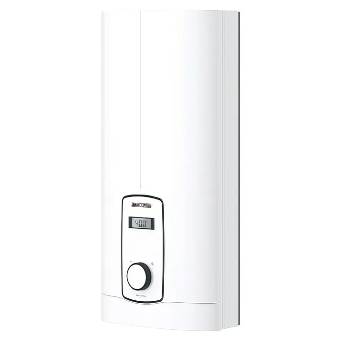 Stiebel Eltron Durchlauferhitzer DHB-E 18 LCD 25A - 18 kW, Elektronisch, Geschlossen - Abbildung eines Stiebel Eltron Warmwasserspeichers, einem effizienten Gerät für die Warmwasserbereitung im Haushalt mit Temperaturregler und Anzeige.
