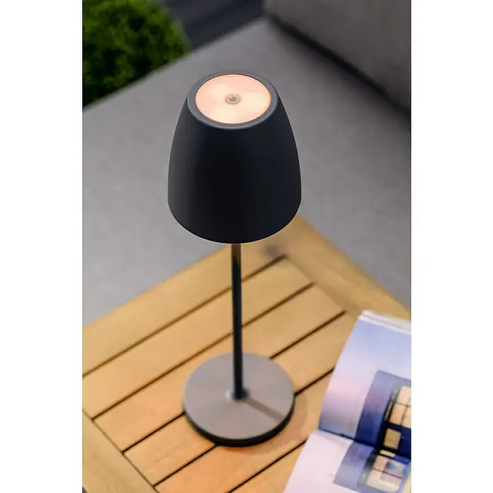 Lavida Akku-Tischleuchte Silea - 3,3 W, Anthrazit, Lichtfarbe: RGBW - Elegante Tischleuchte mit warmem Lichtschein, perfekt für gemütliche Abende im Freien. Das moderne Design passt zu jedem Gartenmöbel-Set.