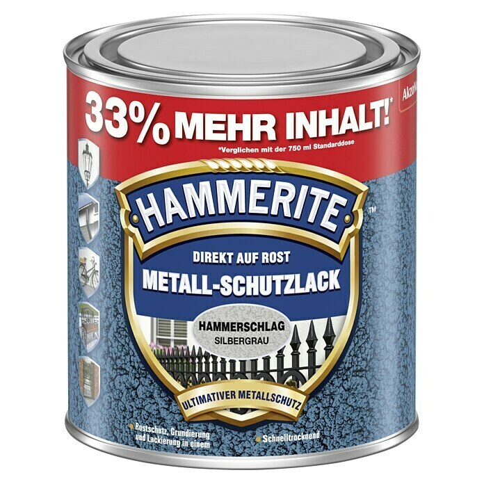Hammerite Metall-Schutzlack (Silbergrau, 1 l, Hammerschlag)