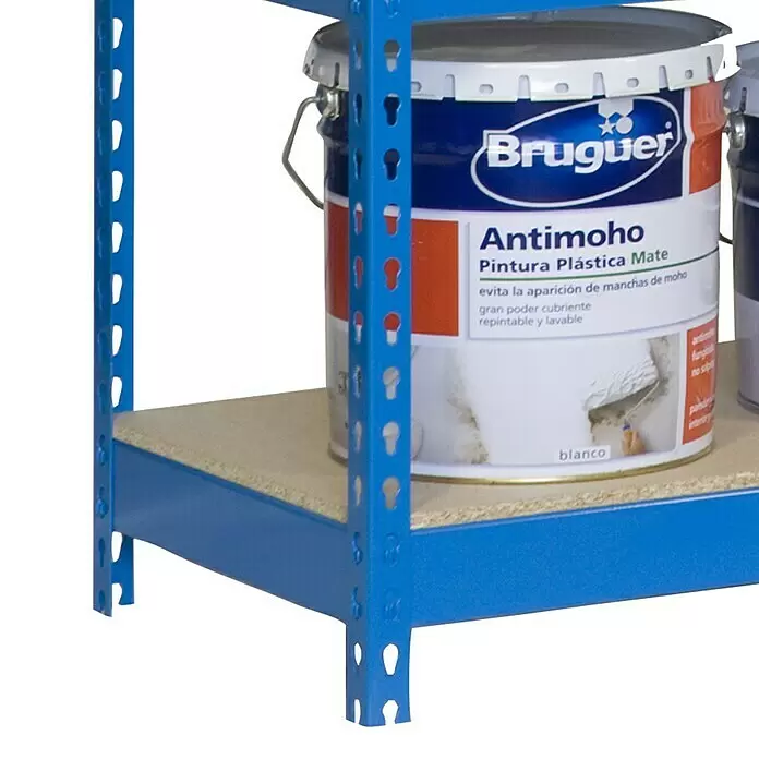 Simonrack Bricoforte Schwerlastregal Bricoforte Chipboard - H x B x T: 200 x 100 x 60 cm, Traglast pro Boden: 300 kg, Anzahl Böden: 5 Stk., Stecken, Blau - Detailaufnahme