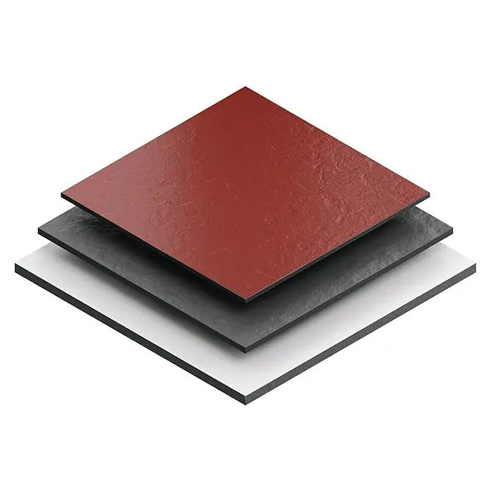 Bosch Kreissägeblatt - 235 mm, Bohrung: 30 mm, Anzahl Zähne: 64 Stk. - Produktbild von drei übereinander liegenden, quadratischen Materialplatten in Rot, Grau und Weiß, ideal für den Bau.