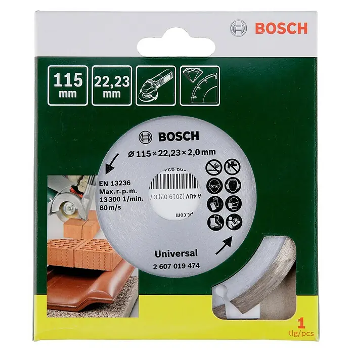 Bosch Diamant-Trennscheibe - Durchmesser Scheibe: 115 mm, Geeignet für: Baumaterialien, 1 Stk. - Die Bosch Trennscheibe Universal, 115 mm Durchmesser, für verschiedene Materialien, mit hoher Schnittgeschwindigkeit und langer Lebensdauer.