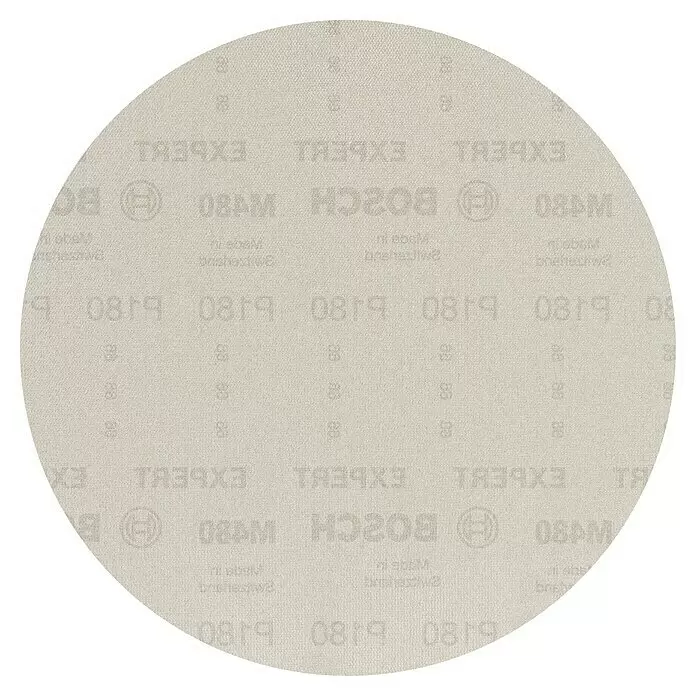 Bosch Expert Schleifgitter-Set M480 -  - Kreisförmige beigefarbene Bosch Expert P180 Schleifscheibe mit körniger Oberfläche.