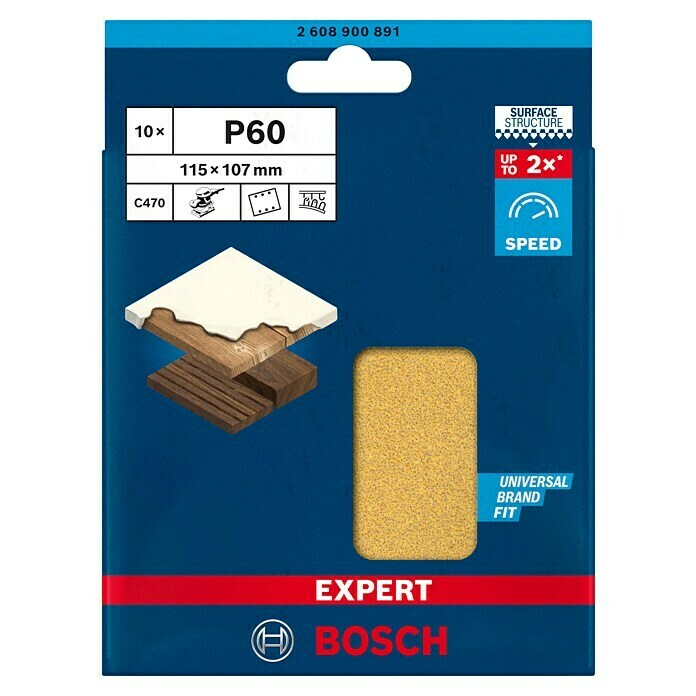 Bosch Expert Schleifpapier C470 (L x B: 115 x 107 mm, Körnung: 60, 10 Stk.) | BAUHAUS