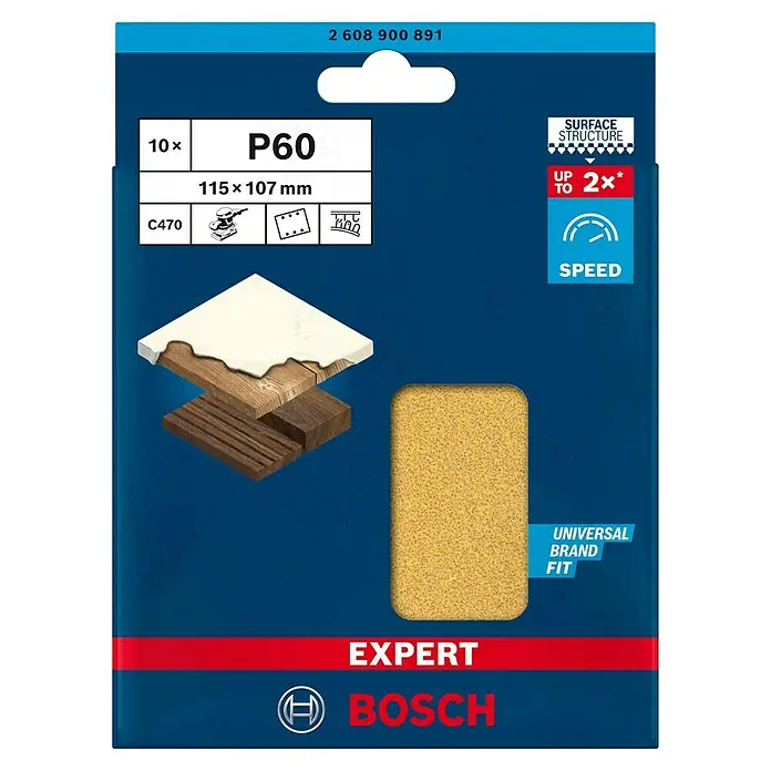 Bosch Expert Schleifpapier C470 - L x B: 115 x 107 mm, Körnung: 60, 10 Stk. - Bosch EXPERT C470 Schleifblätter P60, 10 Stück, 115x107mm, für Schleifarbeiten mit hoher Abtragsleistung auf verschiedenen Oberflächen.