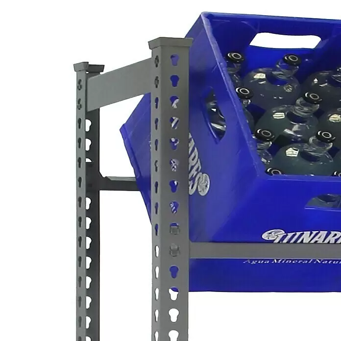 Simonrack Simonbottle Getränkekistenregal Bottleclick - H x B x T: 180 x 80 x 30 cm, Traglast Einlegeboden: 100 kg, Anzahl Böden: 3 Stk., Stecken, Grau - Detailaufnahme