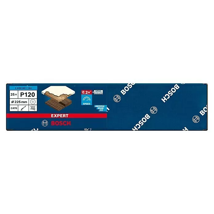 Bosch Expert Haftschleifscheiben C470 - Durchmesser: 225 mm, Körnung: 120, 25 Stk. - Blaue Bosch EXPERT P120 Schleifscheibenpackung, 25x 225mm, für Holz, mit Geschwindigkeits- und Oberflächenstrukturvorteilen.