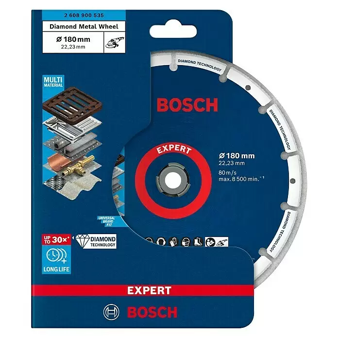 Bosch Professional Expert Diamant-Trennscheibe Metal Wheel - Durchmesser Scheibe: 180 mm - Bosch Expert 180mm Diamant-Trennscheibe für Multimaterial, in blauer und roter Verpackung.