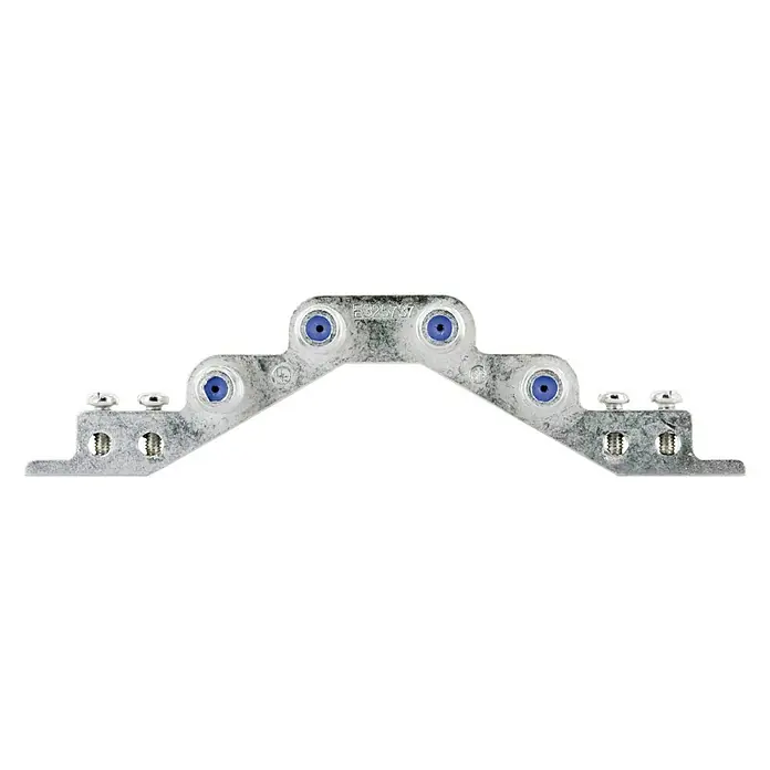 Schwaiger Erdungsblock - 4-fach, 4 x F-Verbinder - Metallverbinder mit blau umrandeten Löchern. Dieser Verbinder ist ein robustes Bauelement für stabile Verbindungen.