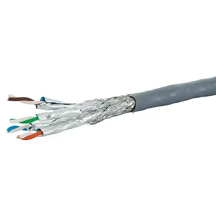 Netzwerkleitung S/FTP - CAT6a, Länge: 25 m, Grau, Bis zu 10 Mbit/s - Detailaufnahme