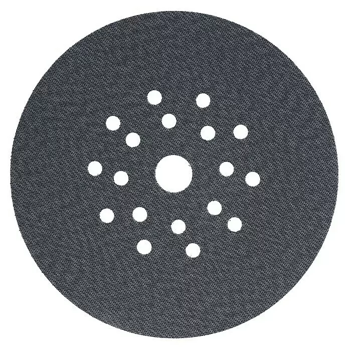 Bosch Schleiftellerschoner - Durchmesser: 215 mm, 2 Stk. - Dunkelgraue runde Schleifscheibe mit Mittelloch und 16 kleineren Staubabsauglöchern.