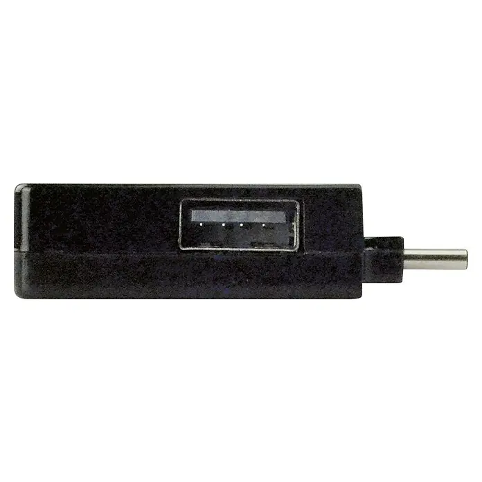 Schwaiger USB-Adapter USB 3.1 - Schwarz, 1 x USB 3.1 C Stecker, 1 x USB 3.0 A Buchse, 1 x USB 2.0 A Buchse - Ein schwarzes Netzteil mit USB- und DC-Anschluss für elektronische Geräte. Kompaktes Design für einfache Stromversorgung unterwegs.