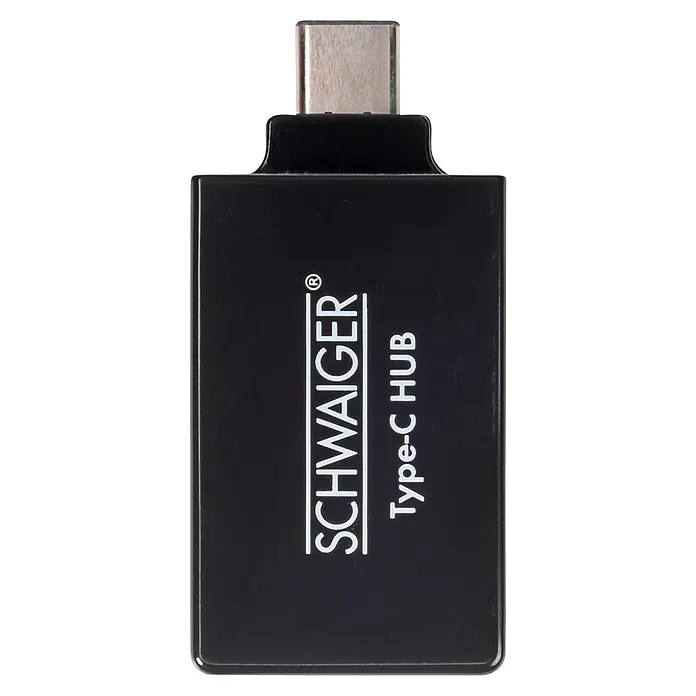 Schwaiger USB-Adapter USB 3.1 - Schwarz, 1 x USB 3.1 C Stecker, 1 x USB 3.0 A Buchse, 1 x USB 2.0 A Buchse - Schwarzer SCHWAIGER Type-C HUB Adapter, praktisch und kompakt für unterwegs.\n