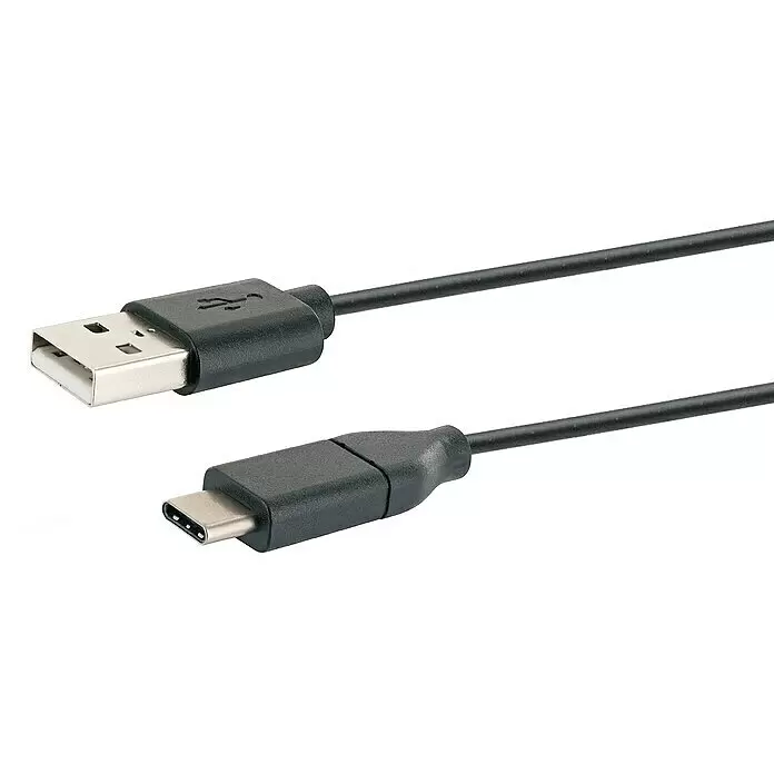 Schwaiger USB-Adapterkabel 3.1 C Stecker / 2.0 A Stecker - 1 m, Schwarz - Detailaufnahme