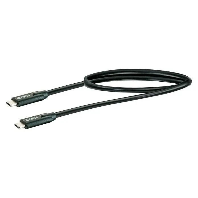 Schwaiger USB-Kabel 3.2 - 1 m, USB C-Stecker, Schwarz - Abbildung eines schwarzen USB-C-Kabels von SCHWAIGER für schnelle Datenübertragung und zum Aufladen von Geräten.