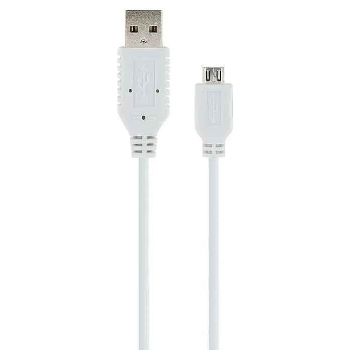 Schwaiger USB-Ladekabel - Weiß, Länge: 2 m, USB A-Stecker, USB Micro-B-Stecker - Ein weißes USB-Kabel mit Standard-USB- und Micro-USB-Anschlüssen für die Datenübertragung und zum Aufladen von Geräten.