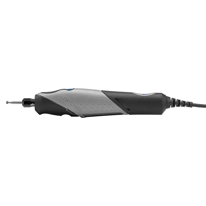 Dremel Elektro-Multifunktionswerkzeug 2050 Stylo+ - 9 W - Nahaufnahme eines Dremel-Rotationswerkzeugs, ideal zum Schleifen und Schneiden, mit variablem Aufsatz und ergonomischem Design.