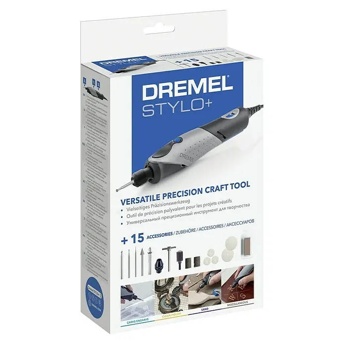 Dremel Elektro-Multifunktionswerkzeug 2050 Stylo+ - 9 W - Dremel Stylo+ Präzisions-Werkzeugset. Vielseitig einsetzbar zum Gravieren, Schleifen, Polieren und mehr mit 15 Zubehörteilen für kreative Projekte.