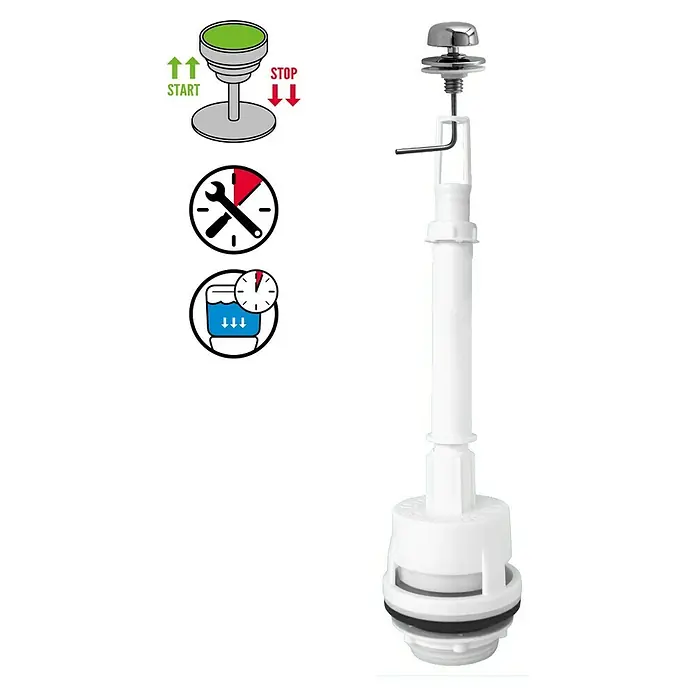 Descarga para WC con tirador - Plástico - Una válvula de llenado de inodoro que regula el flujo de agua en la cisterna, para un rendimiento eficiente.