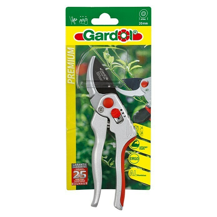 Gardol Premium Tijeras de jardinería (Bypass, Grosor de rama máx.: 20 mm, Se ajusta al tamaño de la mano)