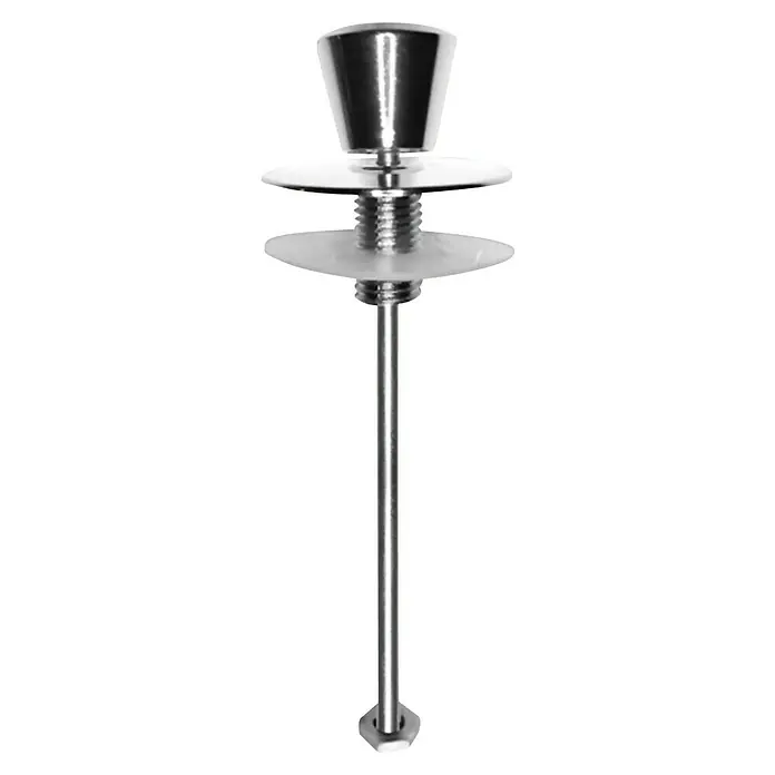 Botón tirador recto - Altura: 114 mm, Cromo, Latón - Brocheta metálica con tope cónico y dos discos de plástico. Ideal para cocina o laboratorio, diseñada para fijar.