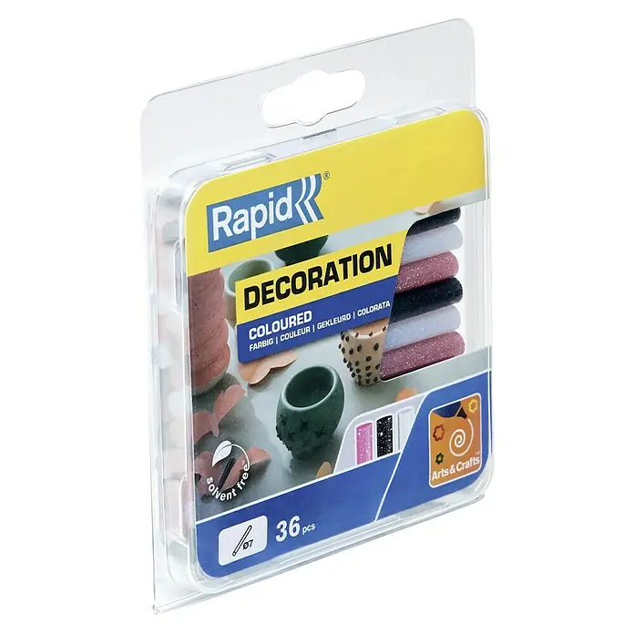 Rapid Klebepatronen Glitzer - Durchmesser Klebepatrone: 7 mm, Weiß/Pink/Schwarz Glitzer - Eine Packung Rapid Deko-Sticks, farbig sortiert, zum Basteln und Dekorieren, mit 36 Stück Inhalt. Lösungsmittelfrei und vielseitig verwendbar.