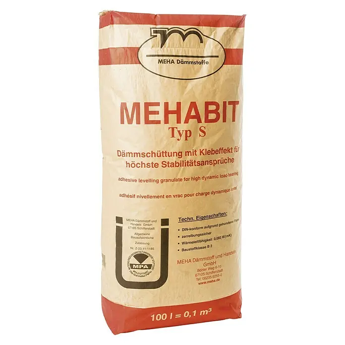 Meha Ausgleichsschüttung Mehabit - 100 l - Eine Packung MEHABIT Typ S Dämmschüttung mit Klebeeffekt für höchste Stabilität, ideal für dynamische Belastungen.