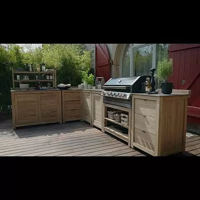 Sunfun Zoe Outdoorküchen-Modul Waschbecken - Braun, B x T x H: 80 x 63 x 96,7 cm, Teakholz - Kingstone/Sunfun Zoe Serie