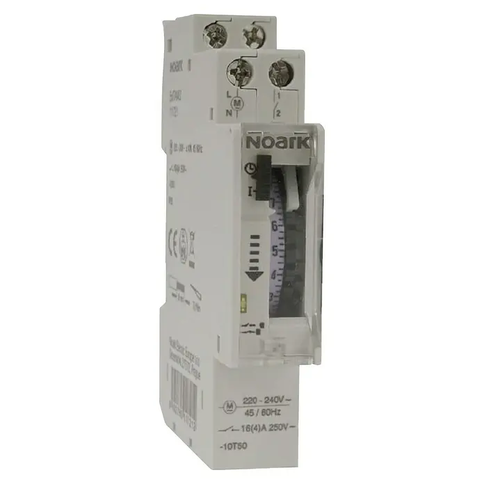 Chint Minutero de escalera Ex9TAM2 -  - Un interruptor horario Noark 10T50, un dispositivo utilizado para controlar circuitos eléctricos según horarios, para ahorrar energía.