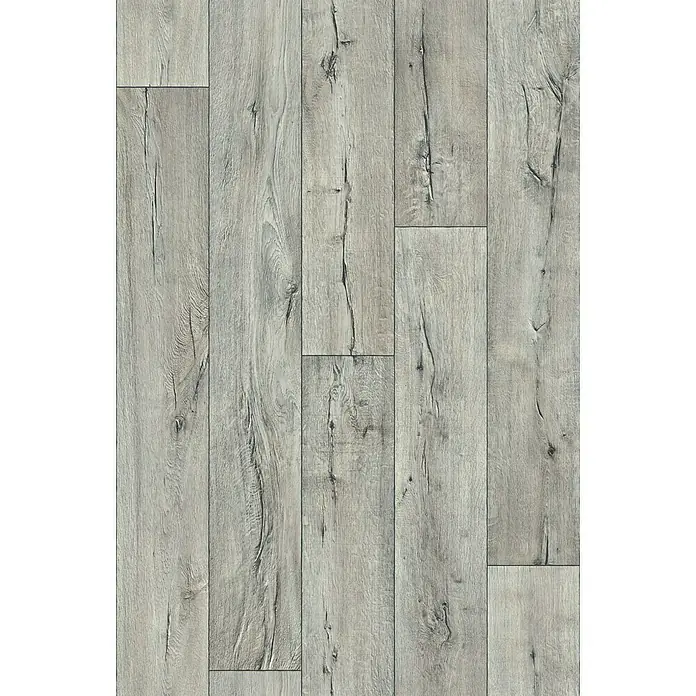 Beauflor PVC-Boden Meterware Feelings - 200 cm, Cracked Oak, Grau - Ein nahtloser Bodenbelag in Holzdielenoptik, der eine stilvolle und moderne Ästhetik mit grauer Farbgebung für Wohnräume bietet.