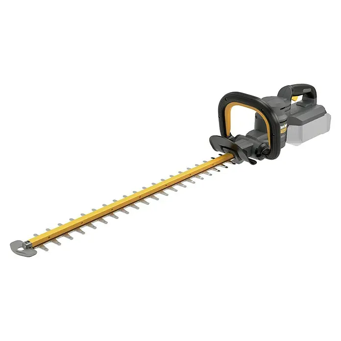 Worx ENVIRO Akku-Heckenschere EG261.9 - 60 V, Ohne Akku - Abbildung einer elektrischen Heckenschere mit gelber Klinge und schwarzem Griff für den einfachen Gartenschnitt.