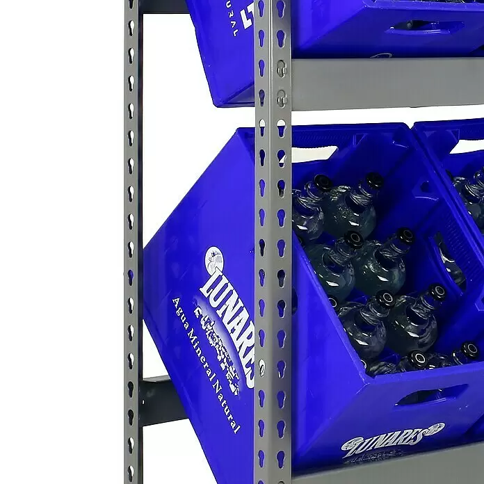 Simonrack Simonbottle Getränkekistenregal Bottleclick - H x B x T: 100 x 100 x 30 cm, Traglast Einlegeboden: 100 kg, Anzahl Böden: 2 Stk., Stecken, Grau - Detailaufnahme