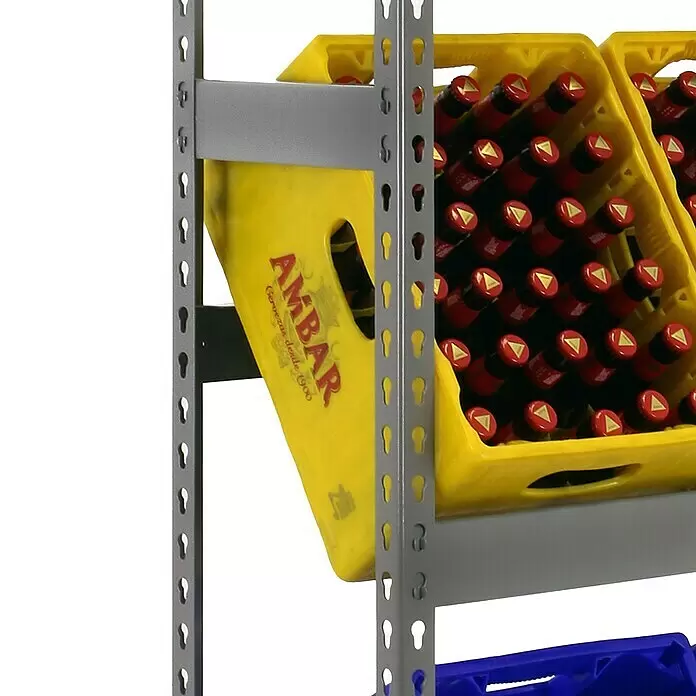 Simonrack Simonbottle Getränkekistenregal Bottleclick - H x B x T: 180 x 100 x 30 cm, Traglast Einlegeboden: 100 kg, Anzahl Böden: 3 Stk., Stecken, Grau - Detailaufnahme