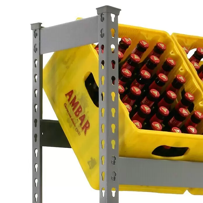 Simonrack Simonbottle Getränkekistenregal Bottleclick - H x B x T: 180 x 100 x 30 cm, Traglast Einlegeboden: 100 kg, Anzahl Böden: 3 Stk., Stecken, Grau - Detailaufnahme