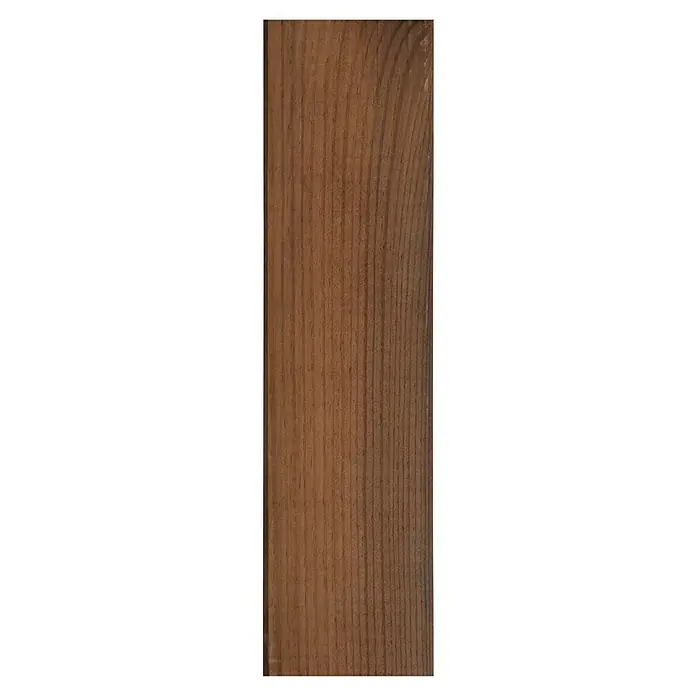 Konstruktionsholz300 x 7 x 4,5 cm, Kiefer, Glatt gehobelt, Teak - Nahaufnahme eines warmen, braunen Holzstücks mit feiner Maserung, das die natürliche Schönheit des Materials hervorhebt.