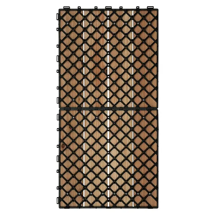 Klickfliese - Douglasie, 60 x 30 x 3 cm, Braun, 2 Stk. - Holzfliesen: Quadratische Holzfliesen mit schwarzem Kunststoffgitter sind für den Außenbereich geeignet. Ideal für Terrasse & Garten.