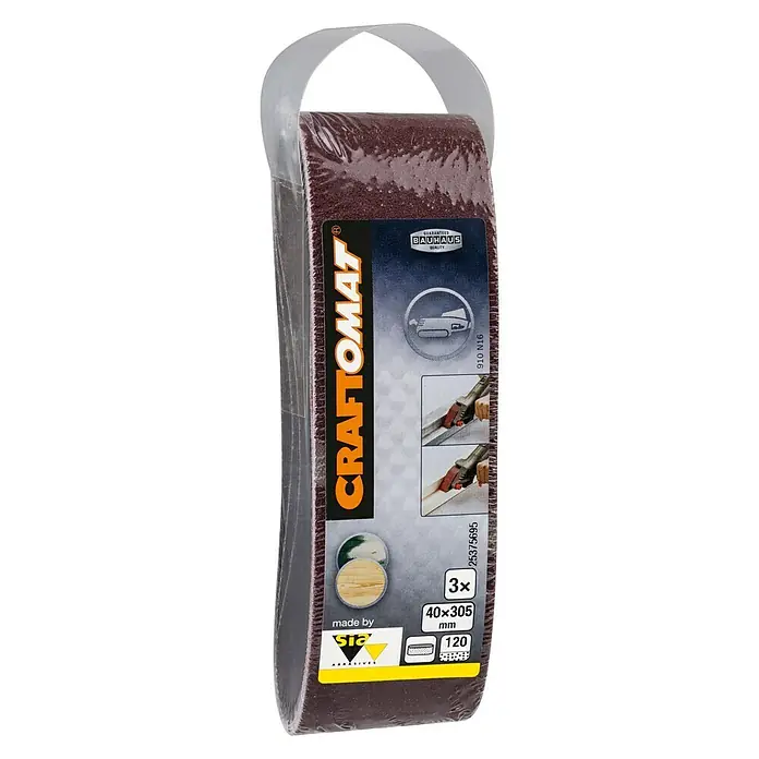 Craftomat Lija de banda - L x An: 305 x 40 mm, Grano: 120, 3 ud. - Set de bandas de lija Craftomat, 40x305 mm, grano 120, ideal para trabajos de lijado. Calidad Bauhaus garantizada.