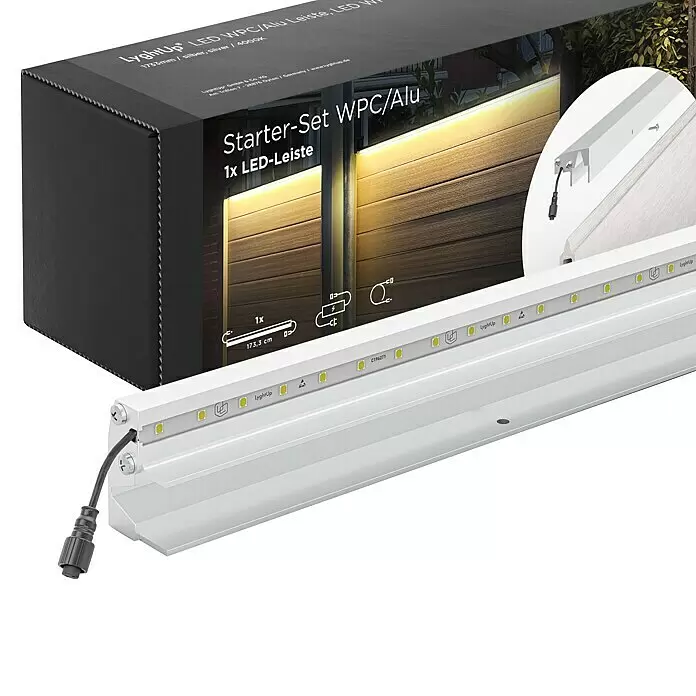 LyghtUp Zaunbeleuchtung Starter-Set - Länge: 173,3 cm, Silber, Passend für: WPC- und Aluminium-Steckzäune, 3 -tlg. - Detailaufnahme