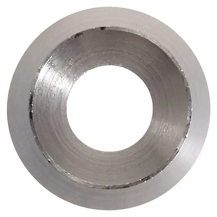 Marinetech Rosette - M 8, A4, Edelstahl - Nahaufnahme einer silberfarbenen Unterlegscheibe mit konischer Form und einer glatten, gebürsteten Oberfläche.
