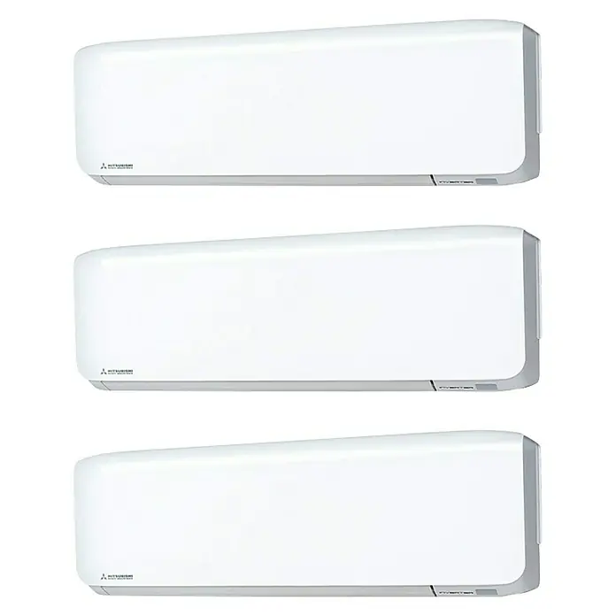 Mitsubishi Aire acondicionado Inverter 41ZS 3x1 - 2.500 W, 3.200 W, 15 m² - 25 m², Blanco - Tres aires acondicionados Mitsubishi apilados en color blanco.