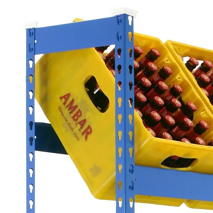 Simonrack Simonbottle Getränkekistenregal Bottleclick - H x B x T: 180 x 100 x 30 cm, Traglast Einlegeboden: 100 kg, Anzahl Böden: 3 Stk., Stecken, Blau - Detailaufnahme