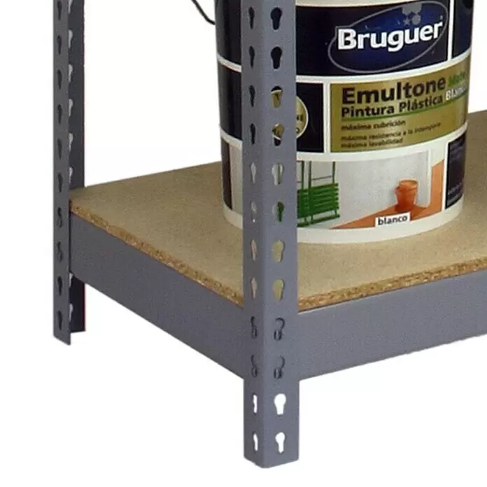 Simonrack Bricoforte Schwerlastregal Bricoforte Chipboard - H x B x T: 200 x 100 x 60 cm, Traglast pro Boden: 300 kg, Anzahl Böden: 5 Stk., Stecken, Grau - Detailaufnahme