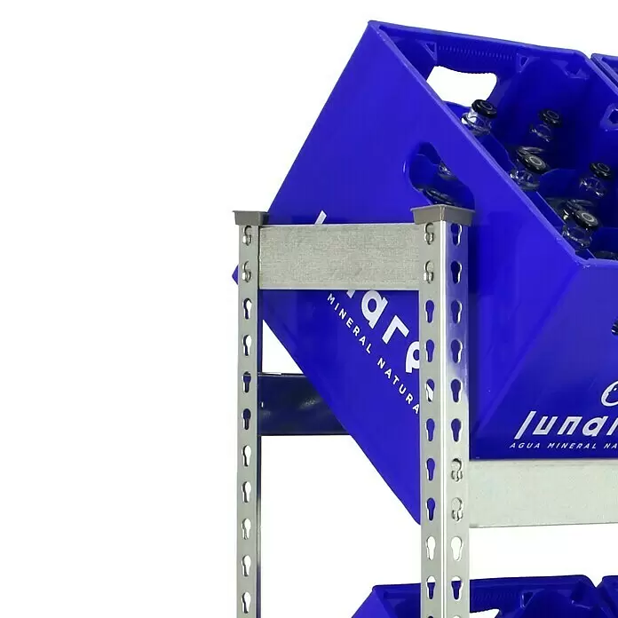 Simonrack Simonbottle Getränkekistenregal Bottleclick - H x B x T: 100 x 100 x 30 cm, Traglast Einlegeboden: 100 kg, Anzahl Böden: 2 Stk., Stecken, Silber - Detailaufnahme