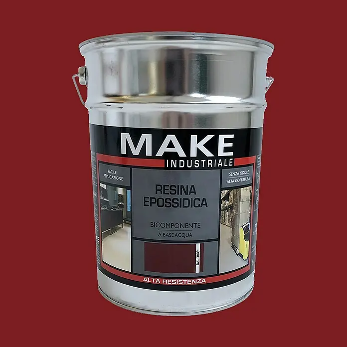 Make Resina epoxi para suelos Make - 4 l, Rojo - Bote de resina epoxi industrial de MAKE, bicomponente, a base de agua y de alta resistencia, para aplicaciones profesionales.