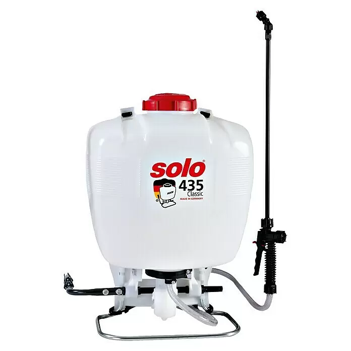 Solo Drucksprühgerät Classic 435 - Füllmenge: 20 l - Weißes Solo 435 Classic Rückensprühgerät mit rotem Verschluss und schwarzer Sprühlanze.