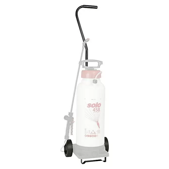 Solo Radsatz - Passend für: Solo Drucksprüher 458, 309 FA, 309 FB & Druckwassertank 49852 - Weißes Roll-Drucksprühgerät mit rosa Kappe, schwarzem Griff und grauem Sprühmechanismus.